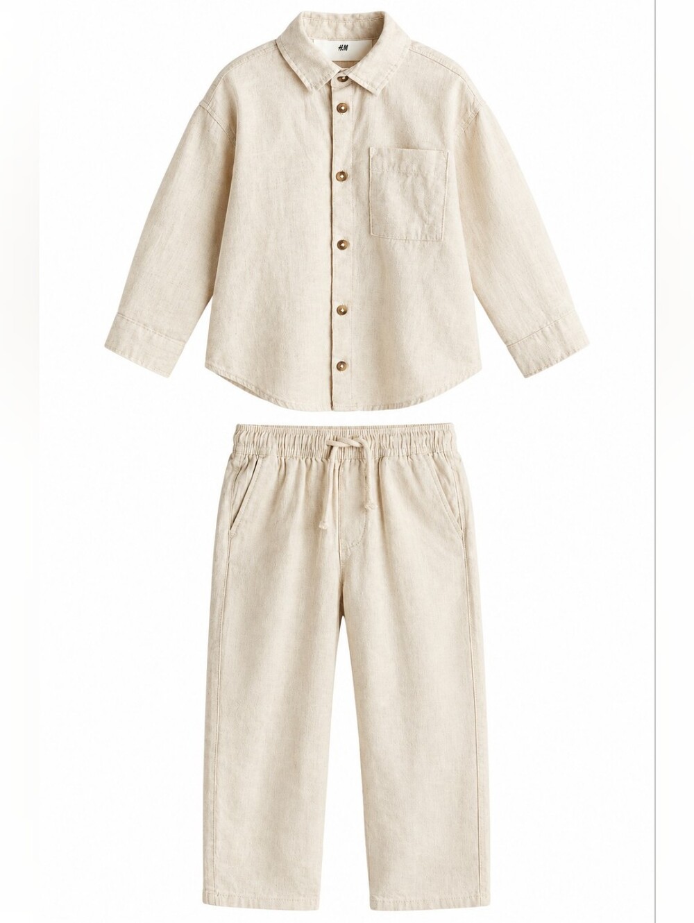 H&M 6T Linen Blend Cream Light Kids Button-Up And Pants Set